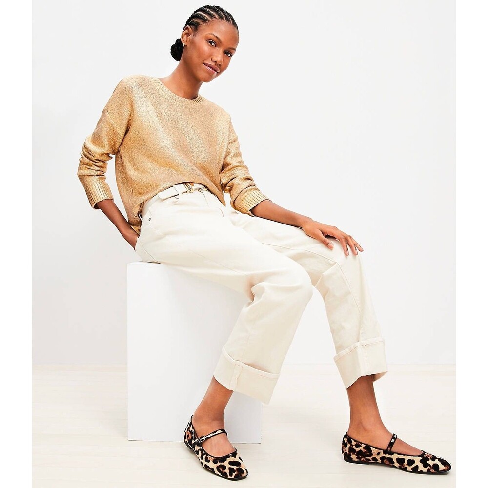 NWT $99 LOFT Gold Sparkle Coated Foiled Sweater Women Size M (A8)